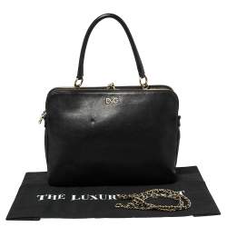 Pre Owned D & G Black Leather Lily Twist Kiss Lock Top Handle Bag