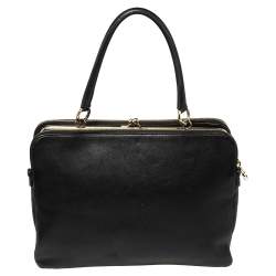 Pre Owned D & G Black Leather Lily Twist Kiss Lock Top Handle Bag