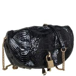 Dolce & Gabbana Black Python Embossed Leather Vlada Chain Crossbody Bag