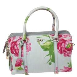 D&G Multicolor Floral Denim Lily Twist Satchel