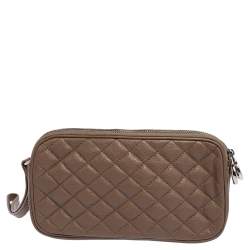 Pre Owned D&G Beige Quilted Leather Triple Zip Pouch