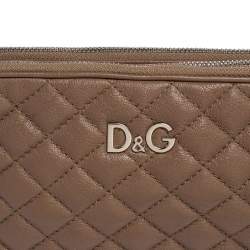 Pre Owned D&G Beige Quilted Leather Triple Zip Pouch