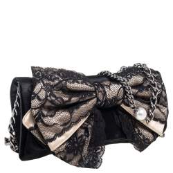 Pre Owned D&G Black Satin and Lace Bow Maika Crossbody Bag 
