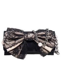 Pre Owned D&G Black Satin and Lace Bow Maika Crossbody Bag 