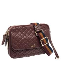 Pre Owned D&G Burgundy Quilted Leather Lily Sport Crossbody Bag