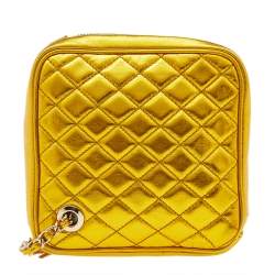Pre Owned D&G Gold Quilted Leather Tassel Wristlet Clutch