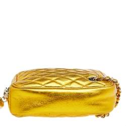 Pre Owned D&G Gold Quilted Leather Tassel Wristlet Clutch