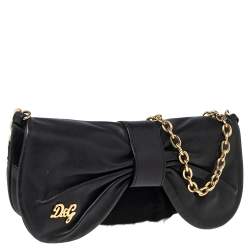 Pre Owned D&G Black Calf Hair And Leather Bubbles Chain Clutch