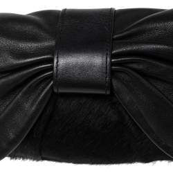 Pre Owned D&G Black Calf Hair And Leather Bubbles Chain Clutch