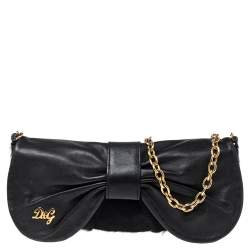 Pre Owned D&G Black Calf Hair And Leather Bubbles Chain Clutch
