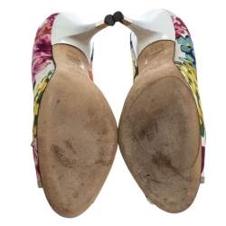 Pre Owned D and G Multicolor Floral Printed Fabric Bow Peep Toe Pumps 37