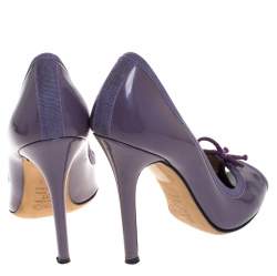 Pre Owned D&G Purple Patent Leather Bow Peep Toe Pumps Size 37