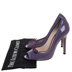 Pre Owned D&G Purple Patent Leather Bow Peep Toe Pumps Size 37