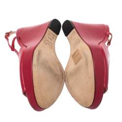 Pre Owned Dolce & Gabbana Pink Leather Peep Toe Wedge Slingback Sandals Size 36.5