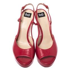 Pre Owned Dolce & Gabbana Pink Leather Peep Toe Wedge Slingback Sandals Size 36.5