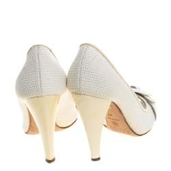 D&G White/Cream Woven Fabric And Patent Leather Buckle Peep Toe Pumps Size 38