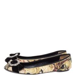 D&G Multicolor Velvet Crystal Bow Embellished Ballet Flats Size 40