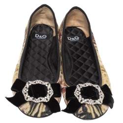 D&G Multicolor Velvet Crystal Bow Embellished Ballet Flats Size 40