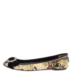 D&G Multicolor Velvet Crystal Bow Embellished Ballet Flats Size 40