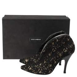 D&G Black Lace Scallop Pointed Toe Ankle Boots Size 38.5