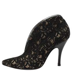 D&G Black Lace Scallop Pointed Toe Ankle Boots Size 38.5