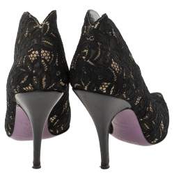 D&G Black Lace Scallop Pointed Toe Ankle Boots Size 38.5