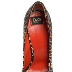Dolce & Gabbana Black Leopard Printed Fabric Platform Peep Toe Pumps Size 38