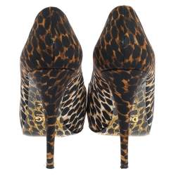 Dolce & Gabbana Black Leopard Printed Fabric Platform Peep Toe Pumps Size 38