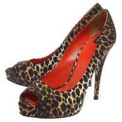 Dolce & Gabbana Black Leopard Printed Fabric Platform Peep Toe Pumps Size 38