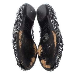 Pre Owned Dolce & Gabbana Black Satin Crystal Embellished Ballet Flats Size 36.5