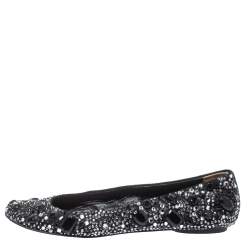 Pre Owned Dolce & Gabbana Black Satin Crystal Embellished Ballet Flats Size 36.5