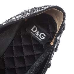 Pre Owned Dolce & Gabbana Black Satin Crystal Embellished Ballet Flats Size 36.5