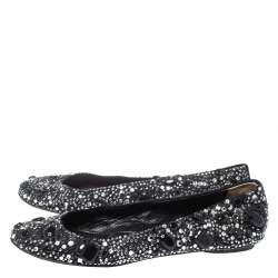 Pre Owned Dolce & Gabbana Black Satin Crystal Embellished Ballet Flats Size 36.5