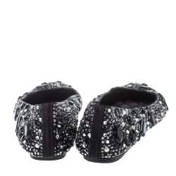 Pre Owned Dolce & Gabbana Black Satin Crystal Embellished Ballet Flats Size 36.5