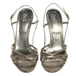 D&G Metallic Crackled Leather Strappy Slingback Sandals Size 41