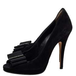 D and G Black Suede Crystal Embellished Peep Toe Pumps Size 41