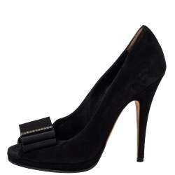 D and G Black Suede Crystal Embellished Peep Toe Pumps Size 41