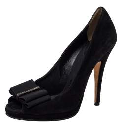 D and G Black Suede Crystal Embellished Peep Toe Pumps Size 41