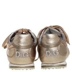 D&G Metallic Gold Leather Lace Up Low Top Sneakers Size 36.5