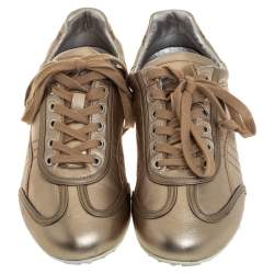 D&G Metallic Gold Leather Lace Up Low Top Sneakers Size 36.5