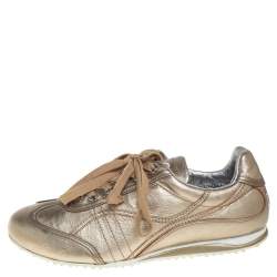 D&G Metallic Gold Leather Lace Up Low Top Sneakers Size 36.5