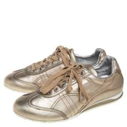 D&G Metallic Gold Leather Lace Up Low Top Sneakers Size 36.5