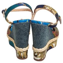 Pre Owned Dolce & Gabbana Multicolor Printed Fabric Wedge Sandals Size 39