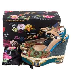 Pre Owned Dolce & Gabbana Multicolor Printed Fabric Wedge Sandals Size 39