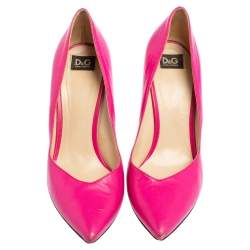 Pre Owned D&G Pink Leather Pointed Toe V Neck Pumps Size 39