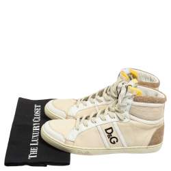D&G Cream/White Leather Lace High Top Sneakers Size 40