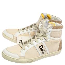 D&G Cream/White Leather Lace High Top Sneakers Size 40