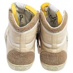 D&G Cream/White Leather Lace High Top Sneakers Size 40