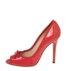 D&G Red Patent Leather and Fabric Bow Peep Toe Pumps Size 39