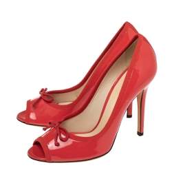 D&G Red Patent Leather and Fabric Bow Peep Toe Pumps Size 39